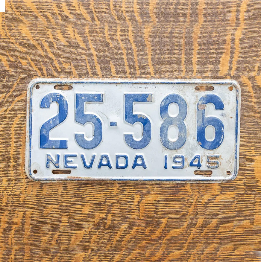 Photo of a 1945 Nevada License Plate Auto Tag Garage Decor Vintage 25 586 with original patina