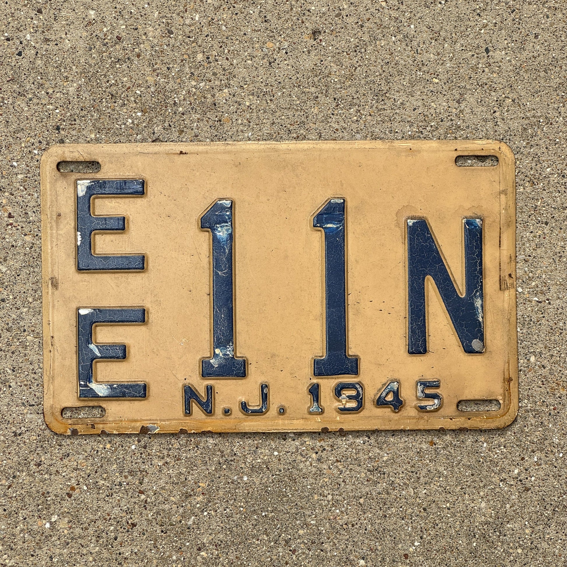 Photo of a 1945 New Jersey License Plate Auto Tag Garage Decor Vintage EE 11 N