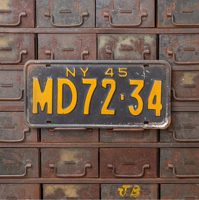 Photo of a 1945 New York Doctor License Plate Auto Tag Garage Decor Vintage Medicine Medical MD 72 34 with original patina