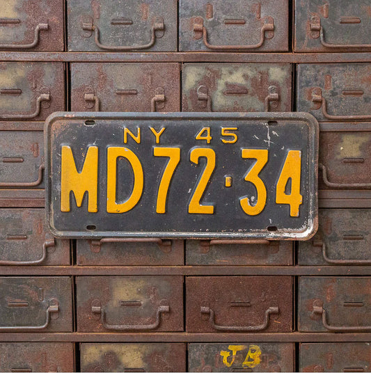 Photo of a 1945 New York Doctor License Plate Auto Tag Garage Decor Vintage Medicine Medical MD 72 34 with original patina