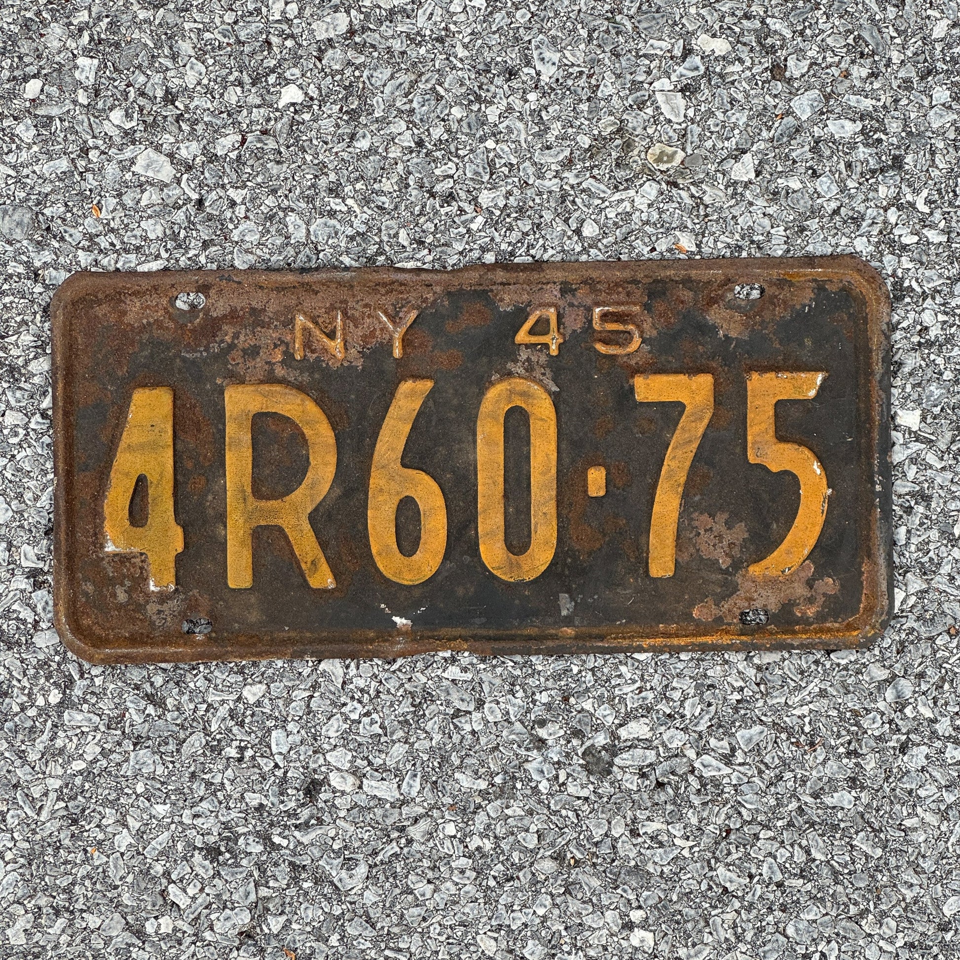 Photo of a 1945 New York License Plate Auto Tag Garage Decor Vintage 4R60 75