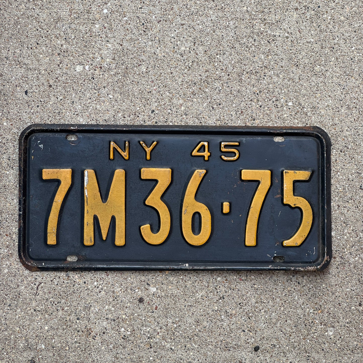 Photo of a 1945 New York License Plate Auto Tag Garage Decor Vintage 7M 3675