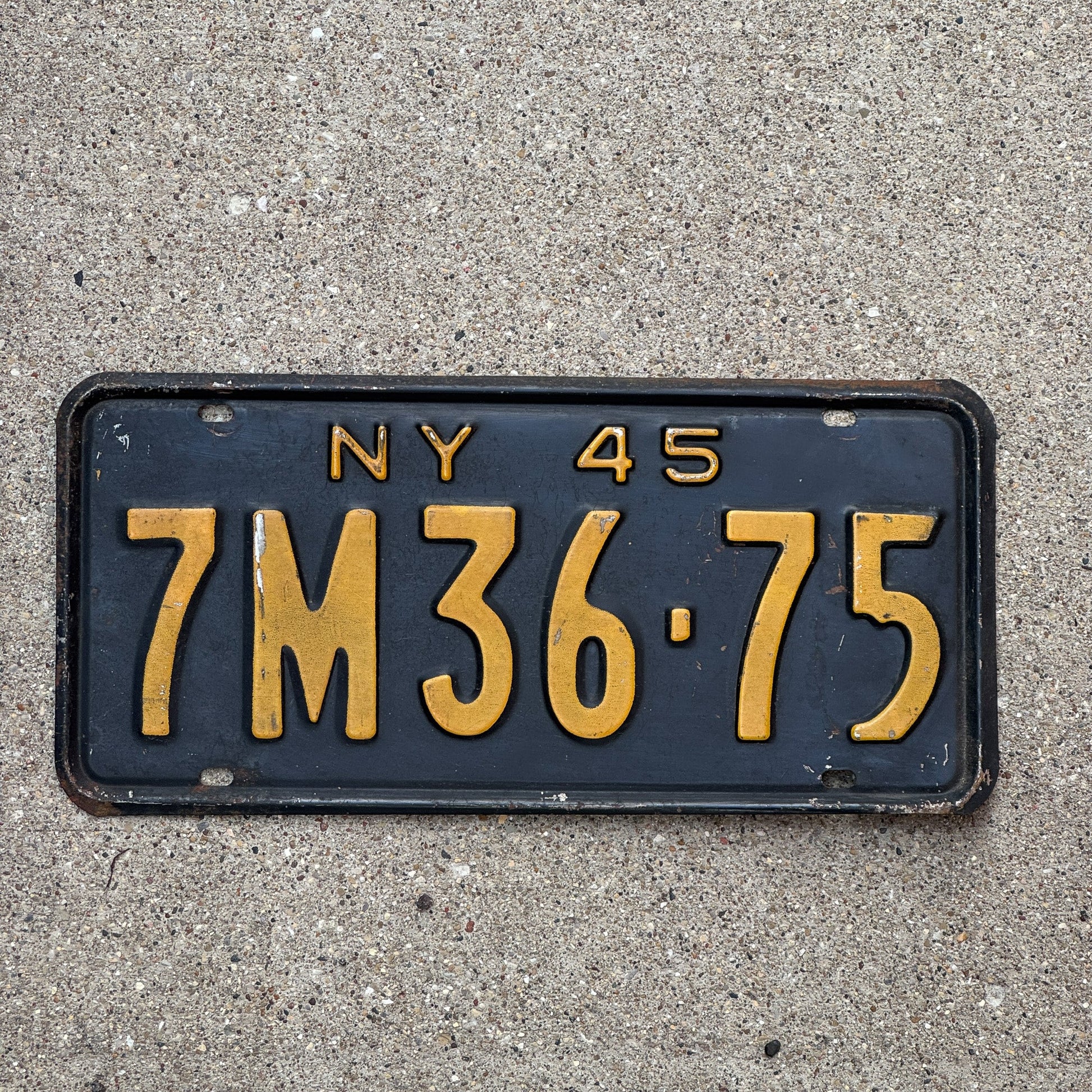 Photo of a 1945 New York License Plate Auto Tag Garage Decor Vintage 7M 3675