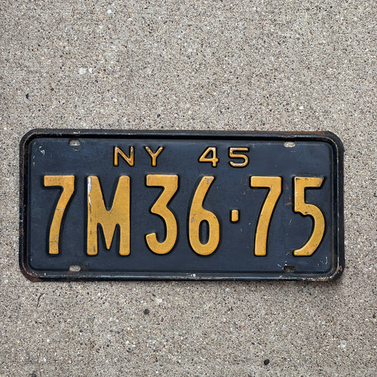 Photo of a 1945 New York License Plate Auto Tag Garage Decor Vintage 7M 3675