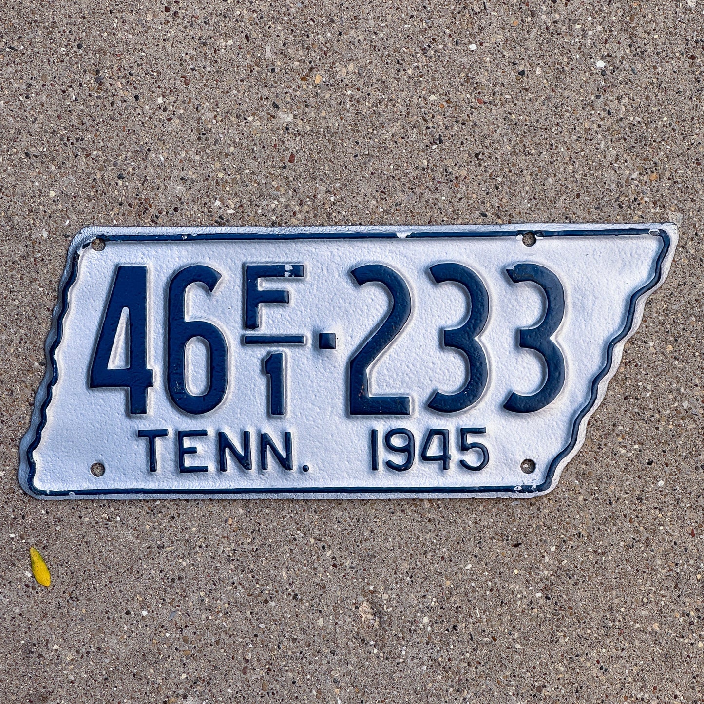 Photo of a 1945 Tennessee Farm License Plate Auto Tag Garage Decor Vintage State Shape 46 F1 233