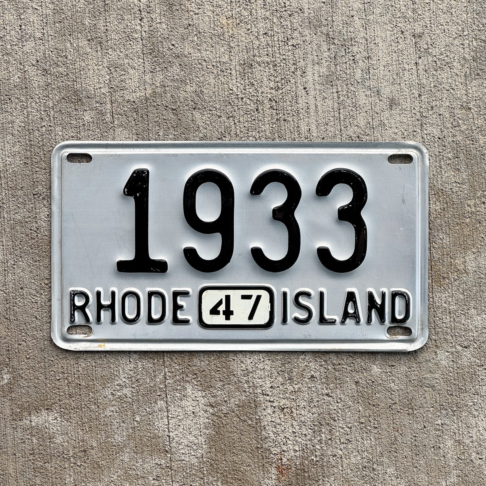 Photo of a 1946 1947 Rhode Island License Plate Auto Tag Garage Decor Vintage High Quality Great Number 1933 with original patina
