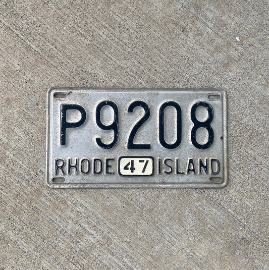 Photo of a 1946 1947 Rhode Island License Plate Auto Tag Garage Decor Vintage P 9208 with original patina