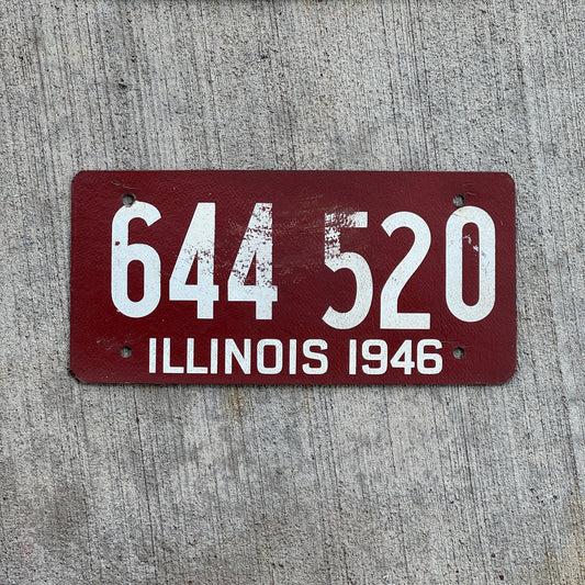 Photo of a 1946 Illinois Fiberboard License Plate Auto Tag Garage Decor Vintage 644 520 with original patina