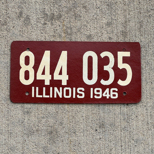 Photo of a 1946 Illinois Fiberboard License Plate Auto Tag Garage Decor Vintage High Quality 844 035 with original patina