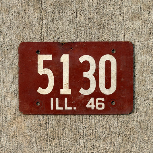 Photo of a 1946 Illinois Fiberboard License Plate Auto Tag Garage Decor Vintage Low Number Four Digit 5130 with original patina