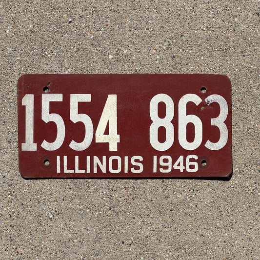 Photo of a 1946 Illinois Fiberboard License Plate Auto Tag Garage Decor Vintage WWII Year 1554 863 with original patina