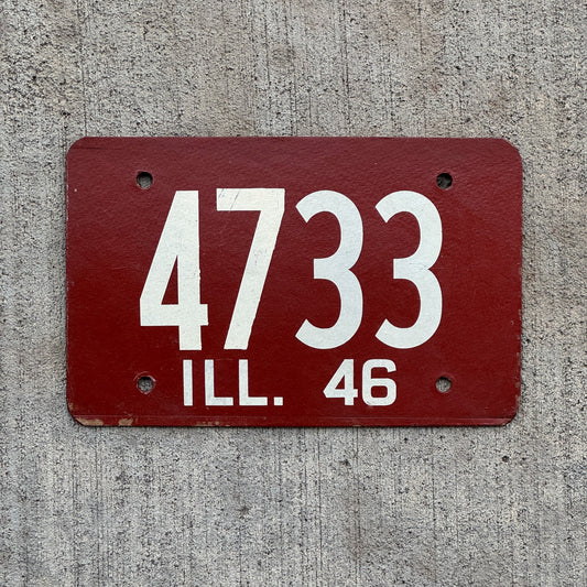 Photo of a 1946 Illinois License Plate Auto Tag Garage Decor Vintage Fiberboard Low Number Four Digit 4733 with original patina