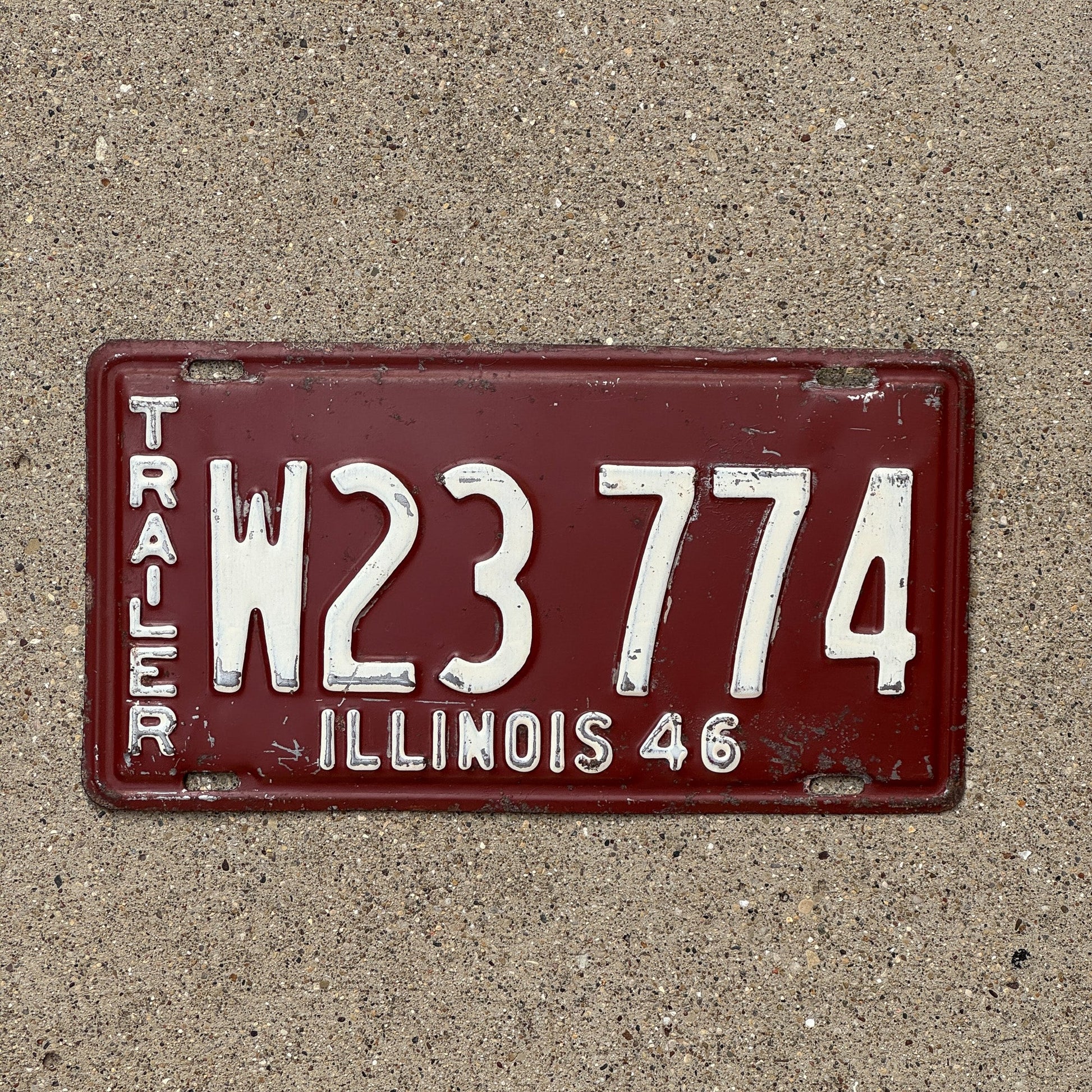 Photo of a 1946 Illinois Trailer License Plate Auto Tag Garage Decor Vintage W 23 774