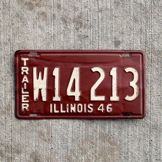 Photo of a 1946 Illinois Trailer License Plate Auto Tag Garage Decor Vintage W14 213 with original patina