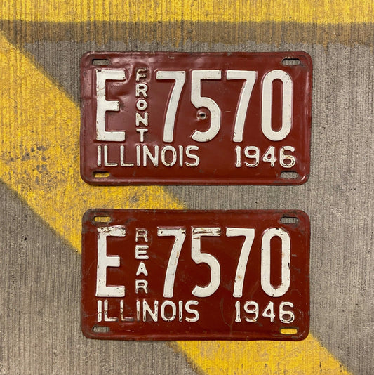 Photo of a 1946 Illinois Truck License Plate Pair Auto Tag Garage Decor Vintage E 7570 with original patina
