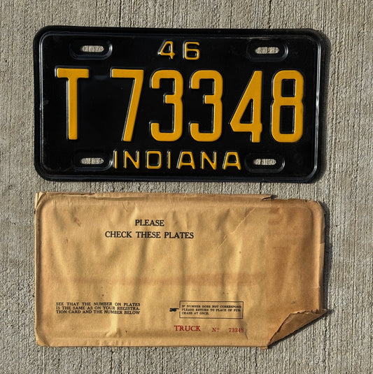 Photo of a 1946 Indiana Truck License Plate Auto Tag Garage Decor Vintage T 73348 with original patina