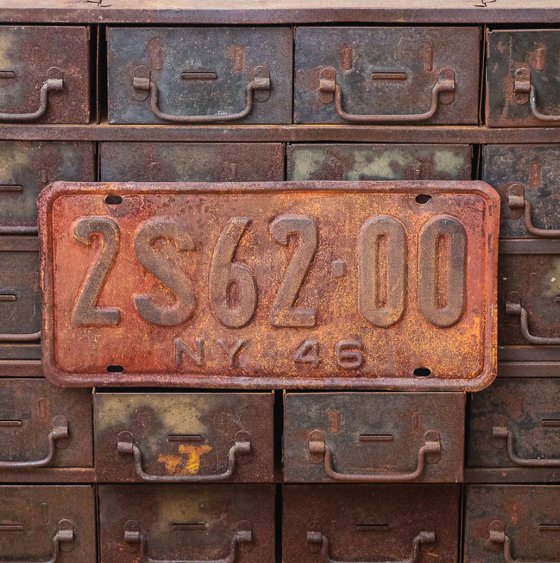 Photo of a 1946 New York License Plate Auto Tag Garage Decor Vintage 2S 62 00 with original patina