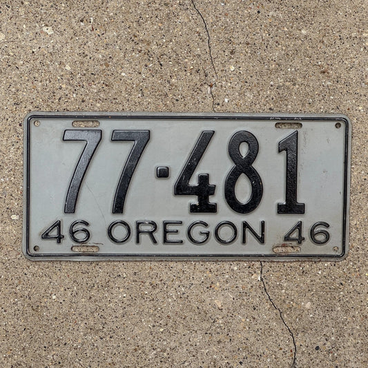 Photo of a 1946 Oregon License Plate Auto Tag Garage Decor Vintage 77 481 with original patina