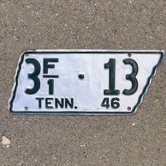 Photo of a 1946 Tennessee Farm License Plate Auto Tag Garage Decor Vintage State Shape Lucky 13 3 F1 13