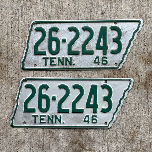 Photo of a 1946 Tennessee License Plate Pair Auto Tag Garage Decor Vintage State Shape 26 2243 with original patina