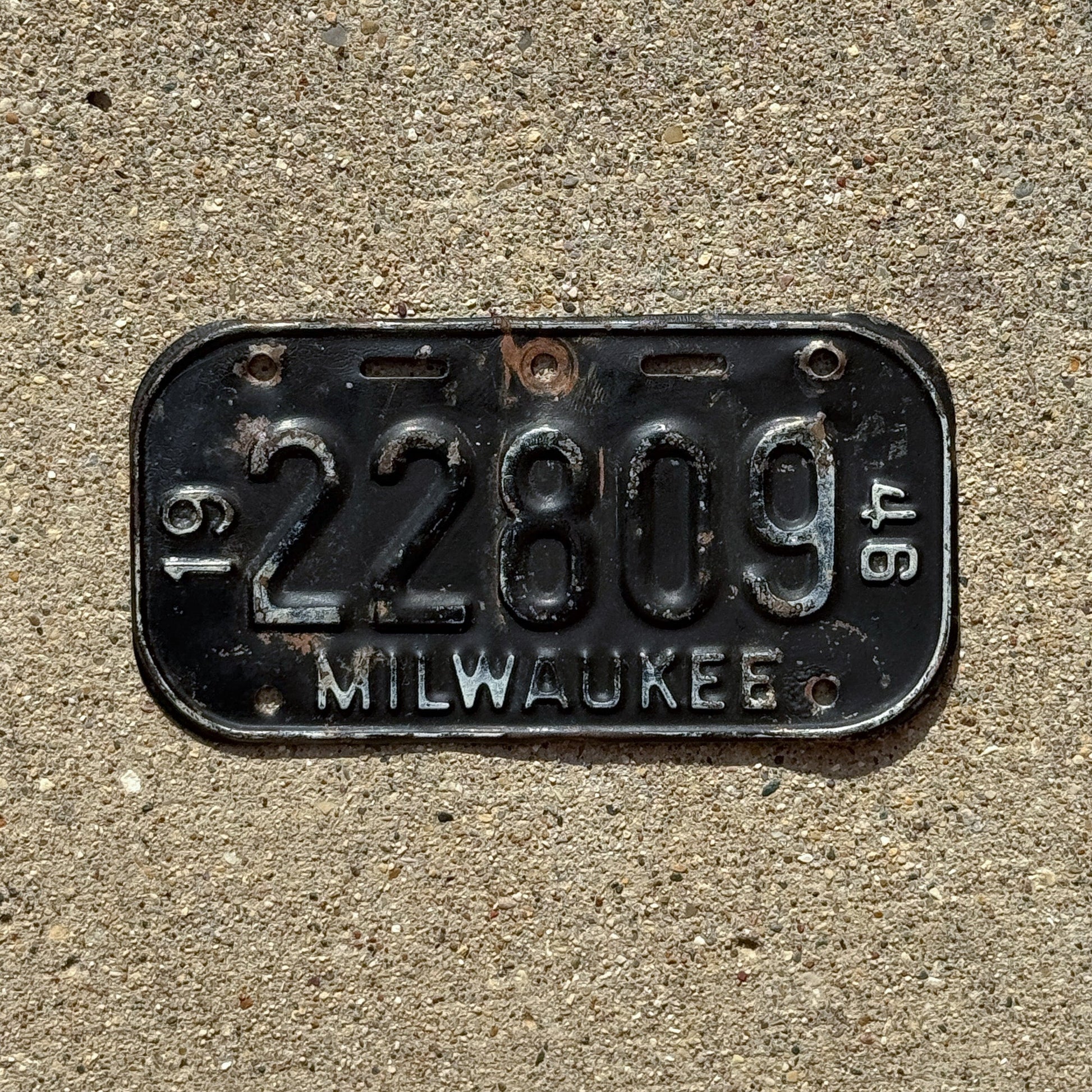 Photo of a 1946 Wisconsin Bicycle License Plate Auto Tag Garage Decor Vintage Bike Milwaukee 22809