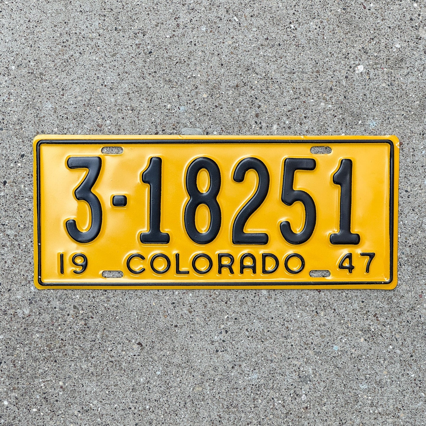 Photo of a 1947 Colorado License Plate Auto Tag Garage Decor Vintage High Quality 3 18251 with original patina