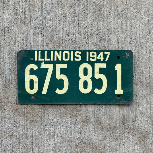 Photo of a 1947 Illinois Fiberboard License Plate Auto Tag Garage Decor Vintage 675 851 with original patina
