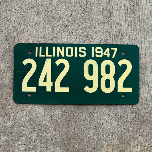 Photo of a 1947 Illinois Fiberboard License Plate Auto Tag Garage Decor Vintage High Quality 242 982 with original patina