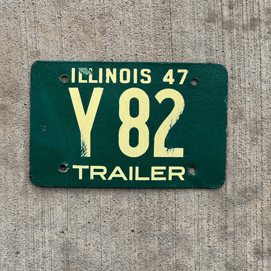 Photo of a 1947 Illinois Trailer License Plate Auto Tag Garage Decor Vintage Fiberboard High Quality Y 82 with original patina