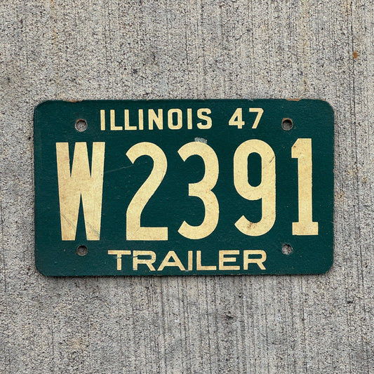 Photo of a 1947 Illinois Trailer License Plate Auto Tag Garage Decor Vintage Fiberboard W 2391 with original patina