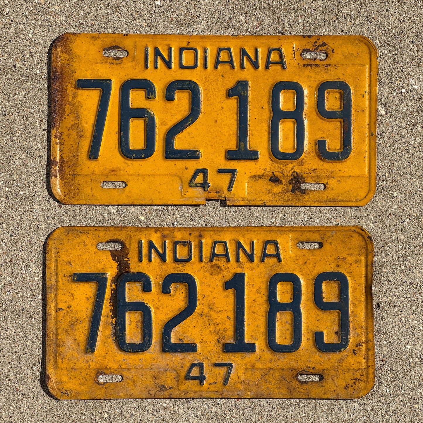 Photo of a 1947 Indiana License Plate Pair Auto Tag Garage Decor Vintage 762 189