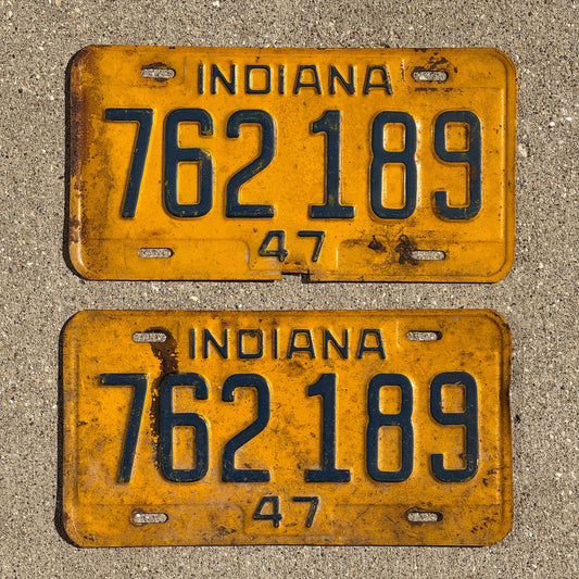 Photo of a 1947 Indiana License Plate Pair Auto Tag Garage Decor Vintage 762 189