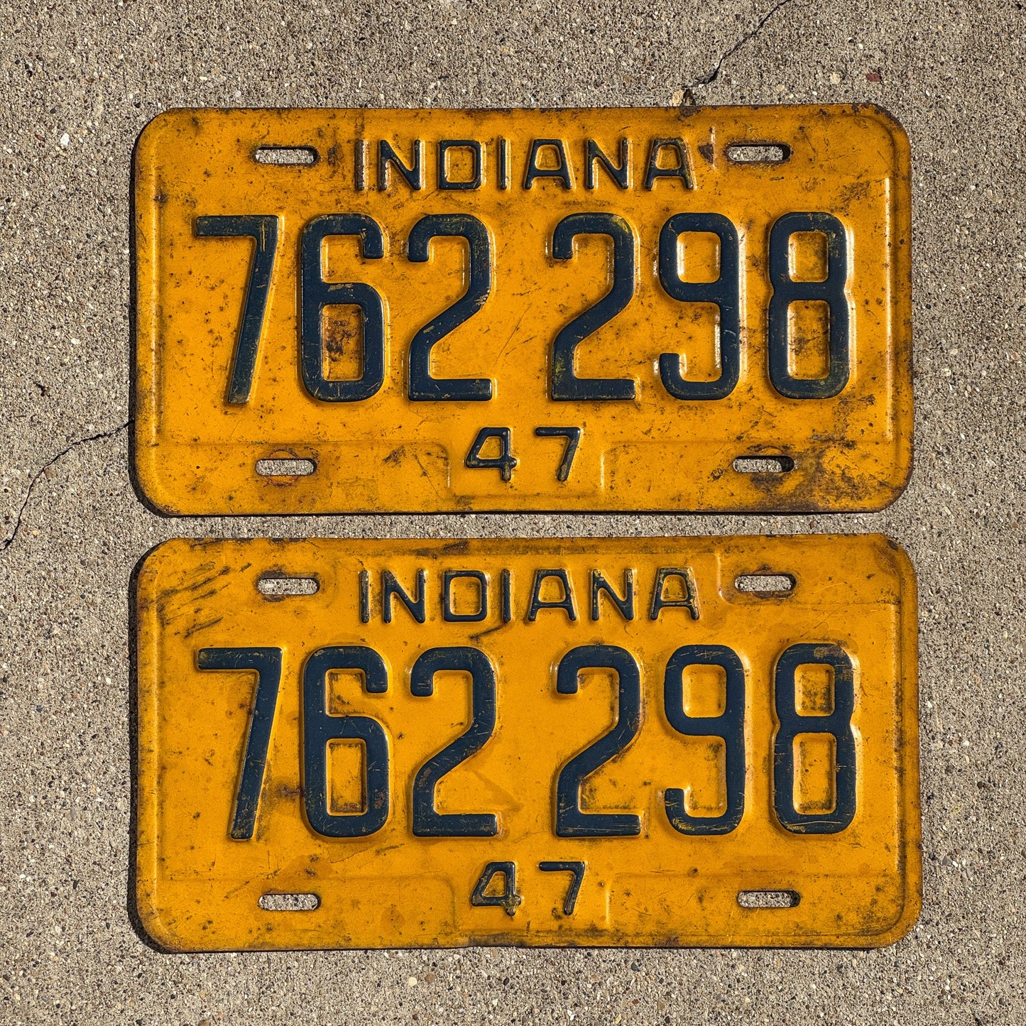 Photo of a 1947 Indiana License Plate Pair Auto Tag Garage Decor Vintage 762 298