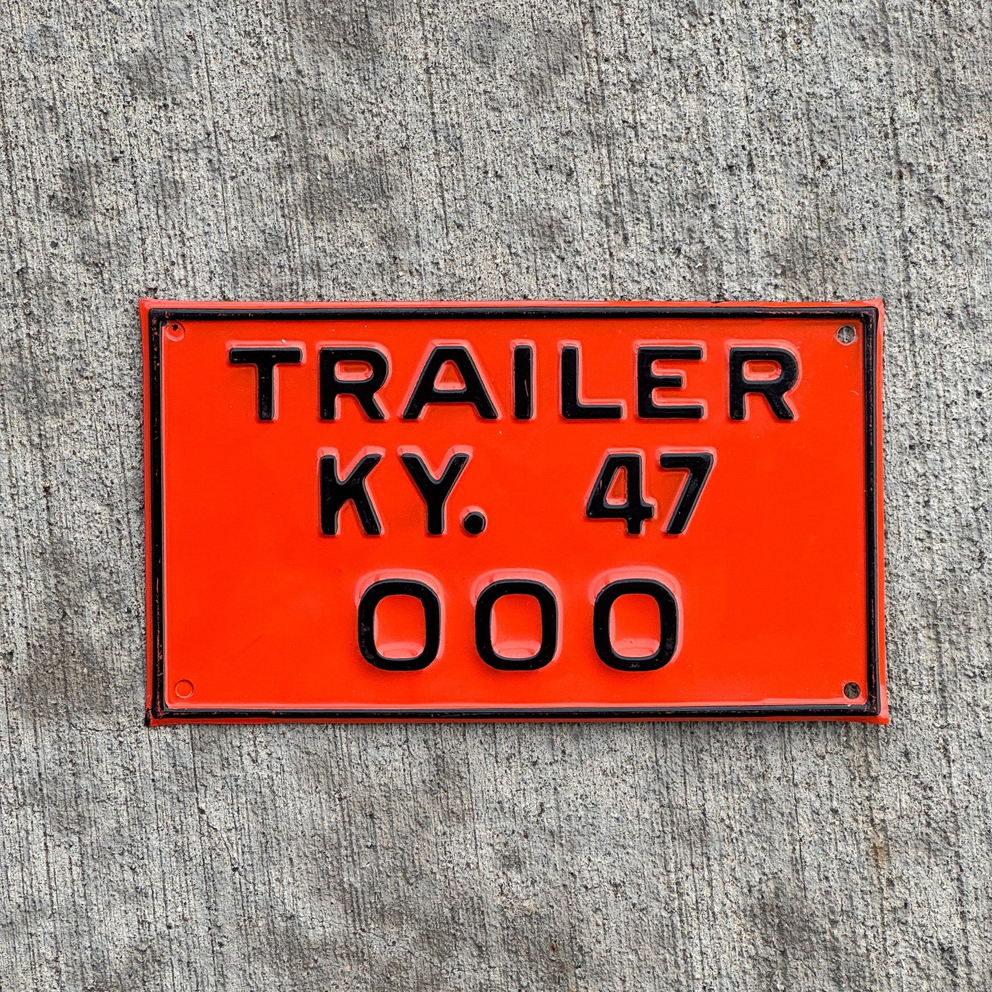 Photo of a 1947 Kentucky Sample Trailer License Plate Auto Tag Garage Decor Vintage High Quality 000 with original patina