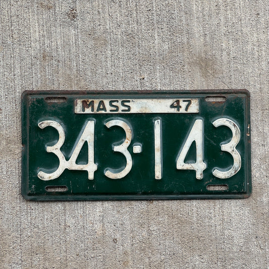 Photo of a 1947 Massachusetts License Plate Auto Tag Garage Decor Vintage 343 143