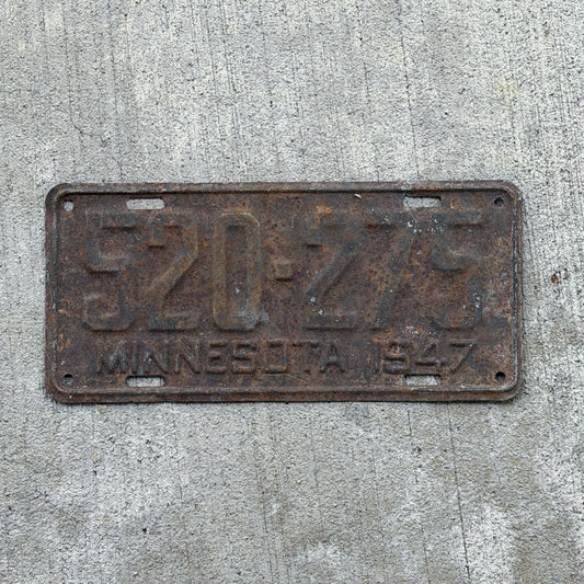 Photo of a 1947 Minnesota License Plate Auto Tag Garage Decor Vintage 520 275 with original patina