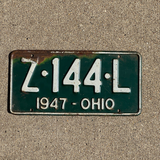 Photo of a 1947 Ohio License Plate Auto Tag Garage Decor Vintage Z 144 L
