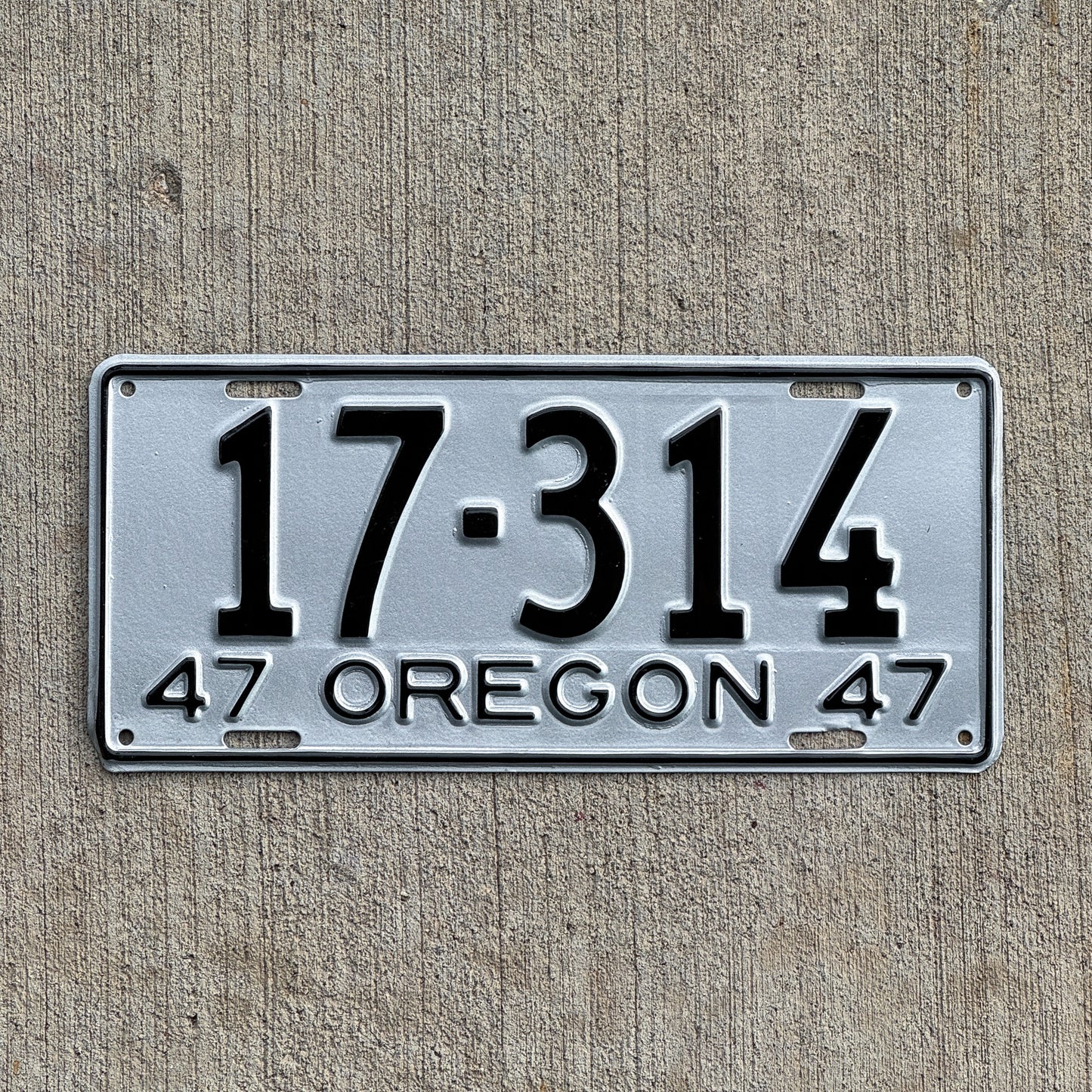 Photo of a 1947 Oregon License Plate Auto Tag Garage Decor Vintage 17 314 with original patina