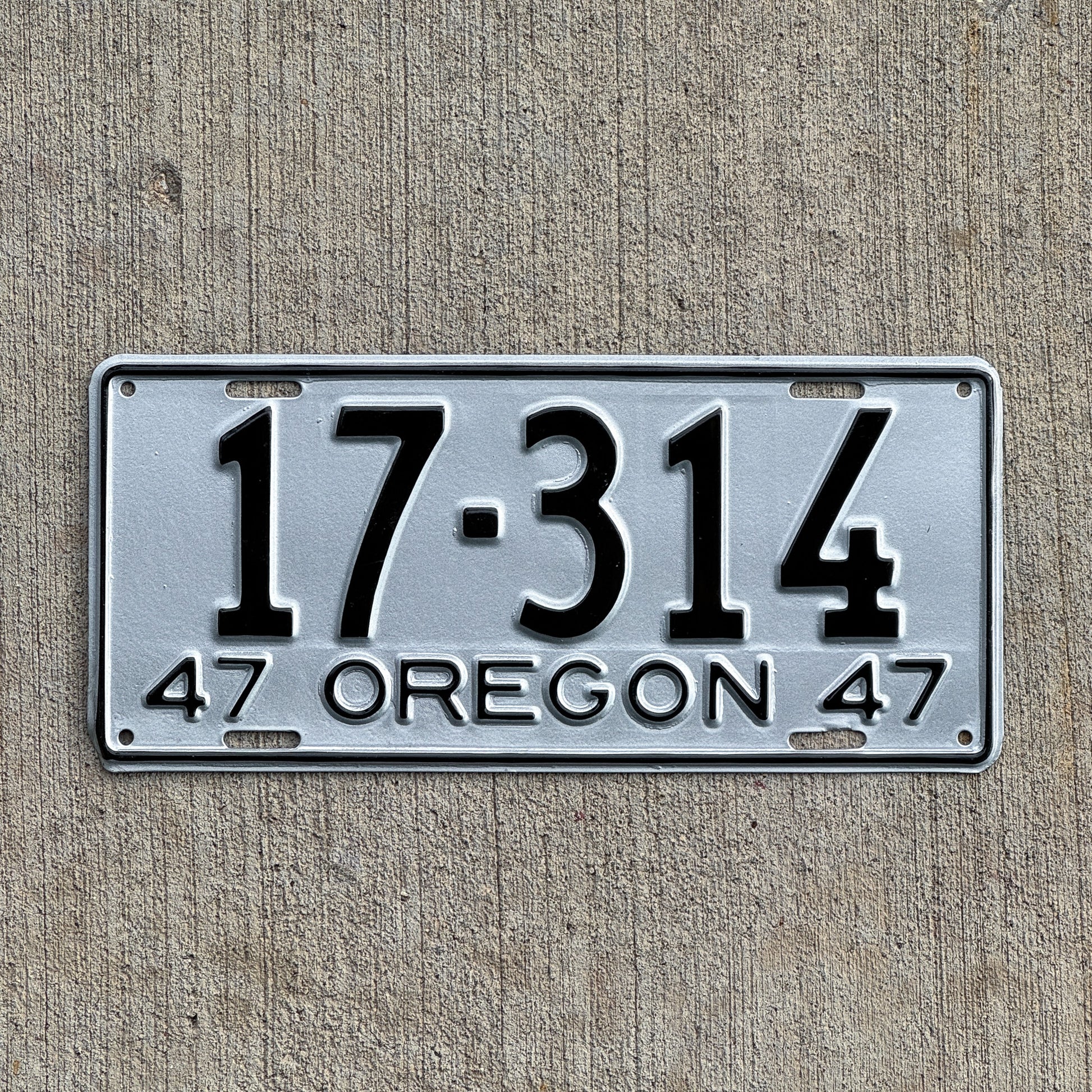 Photo of a 1947 Oregon License Plate Auto Tag Garage Decor Vintage 17 314 with original patina