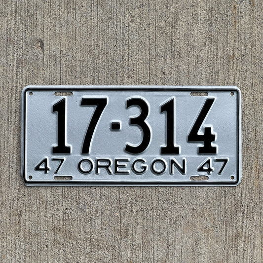 Photo of a 1947 Oregon License Plate Auto Tag Garage Decor Vintage 17 314 with original patina