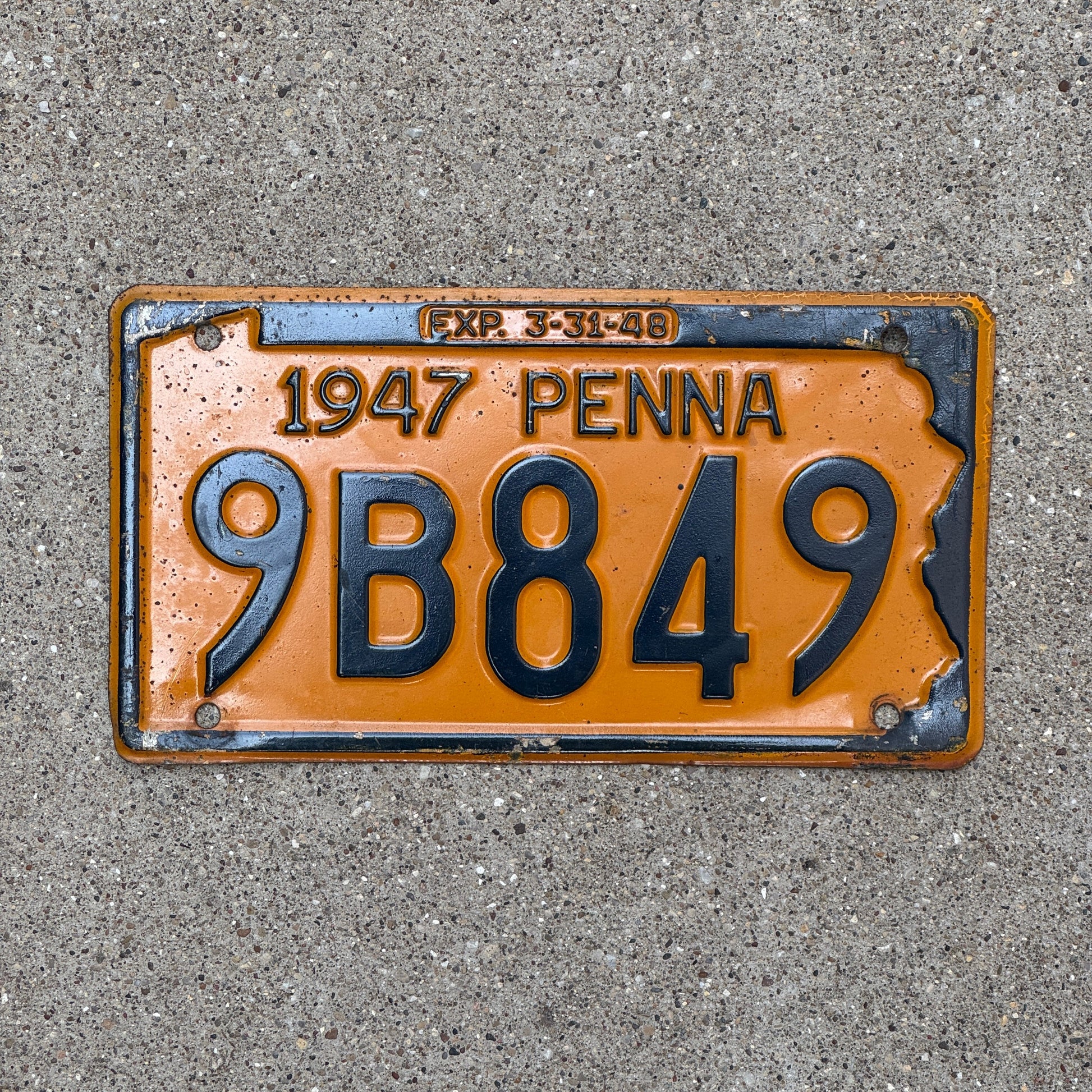 Photo of a 1947 Pennsylvania License Plate Auto Tag Garage Decor Vintage 9 B 849