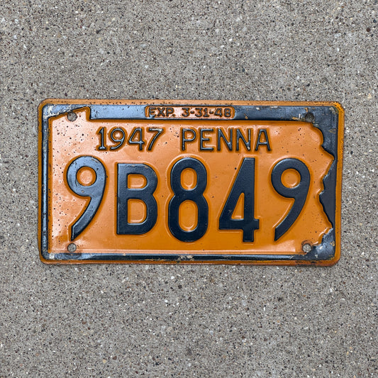 Photo of a 1947 Pennsylvania License Plate Auto Tag Garage Decor Vintage 9 B 849