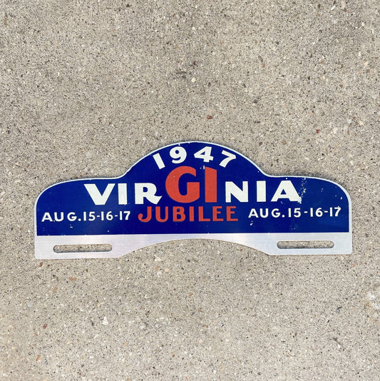 Photo of a 1947 Virginia GI Jubilee License Plate Topper Auto Tag Garage Decor Vintage US Army Air Force World War II with original patina