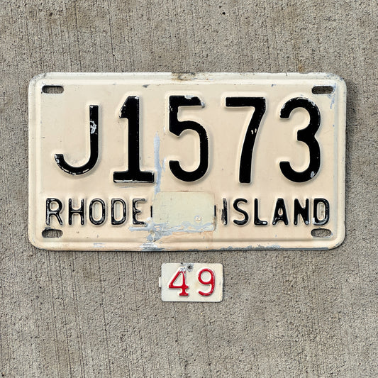 Photo of a 1948 1949 Rhode Island License Plate Auto Tag Garage Decor Vintage J 1573 with original patina
