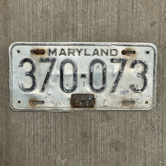 Photo of a 1948 1951 Maryland License Plate Auto Tag Garage Decor Vintage Palindrome 370 073 with original patina