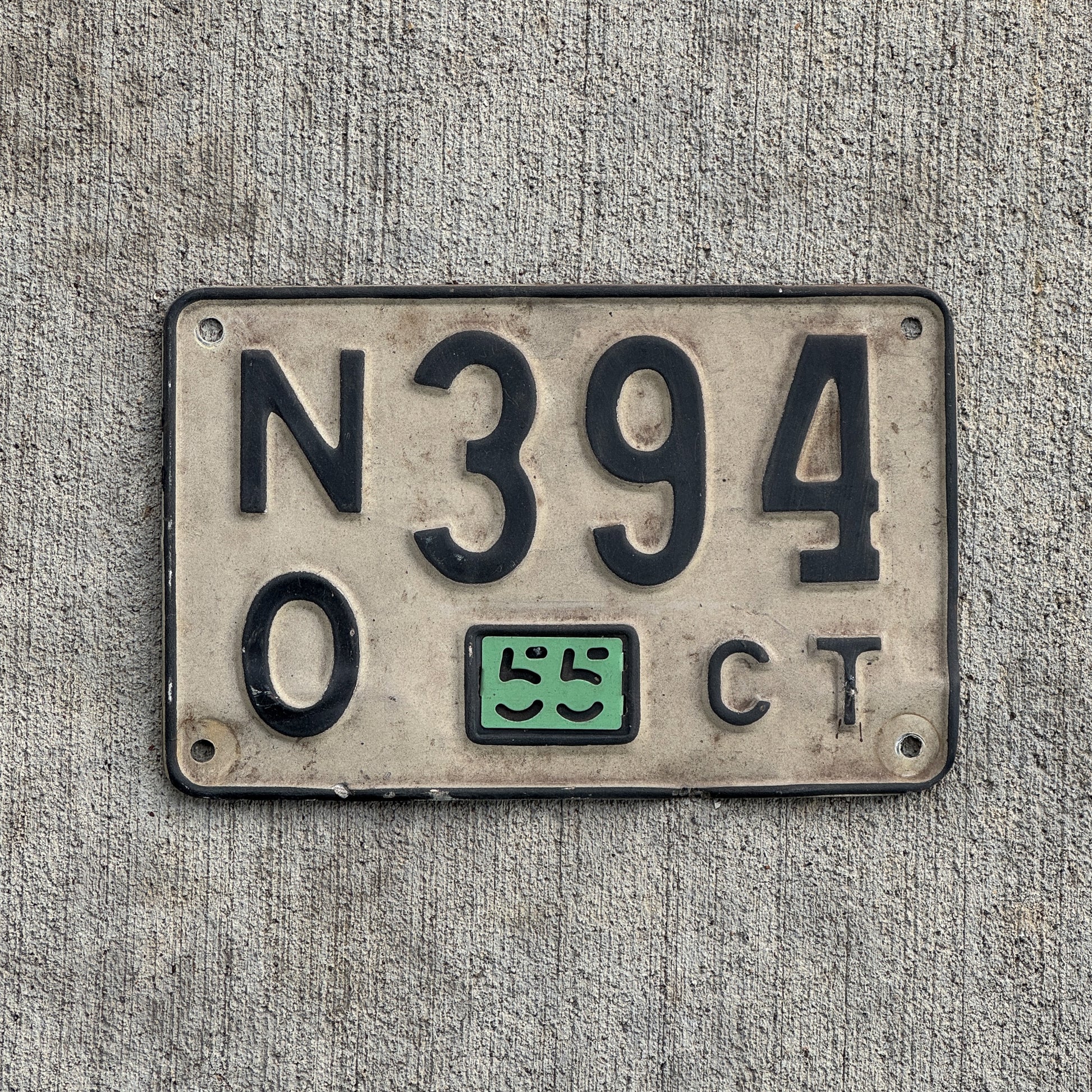 Photo of a 1948 1955 Connecticut License Plate Auto Tag Garage Decor Vintage NO 394 with original patina