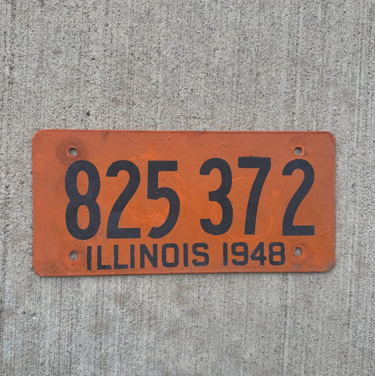 Photo of a 1948 Illinois Fiber Board License Plate Auto Tag Garage Decor Vintage Soy 825 372