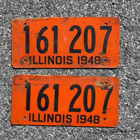 Photo of a 1948 Illinois Fiber Board License Plate Pair Auto Tag Garage Decor Vintage Soy 161207