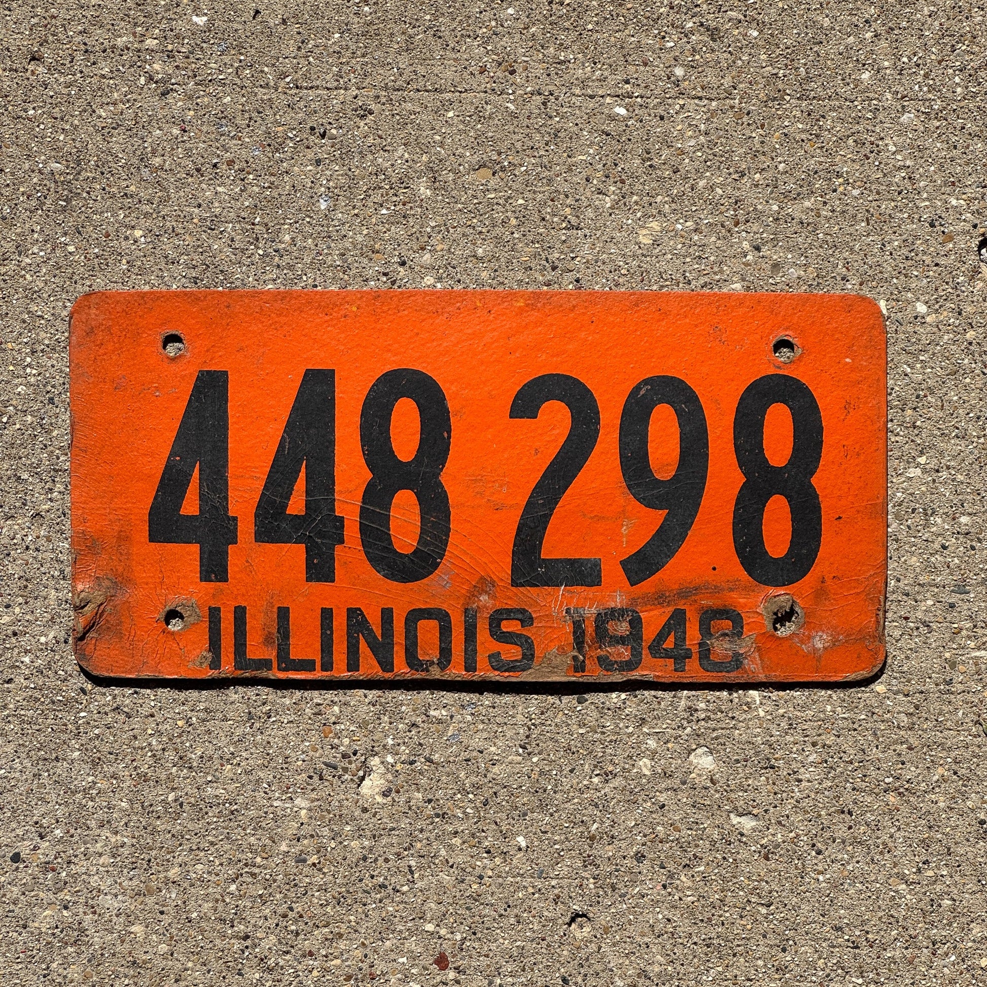 Photo of a 1948 Illinois Fiber Board Soy License Plate Auto Tag Garage Decor Vintage 448 298