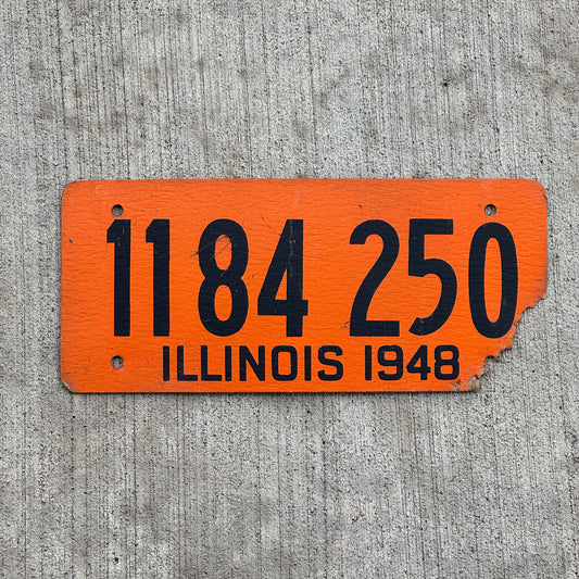 Photo of a 1948 Illinois Fiberboard License Plate Auto Tag Garage Decor Vintage 11 84 250 with original patina